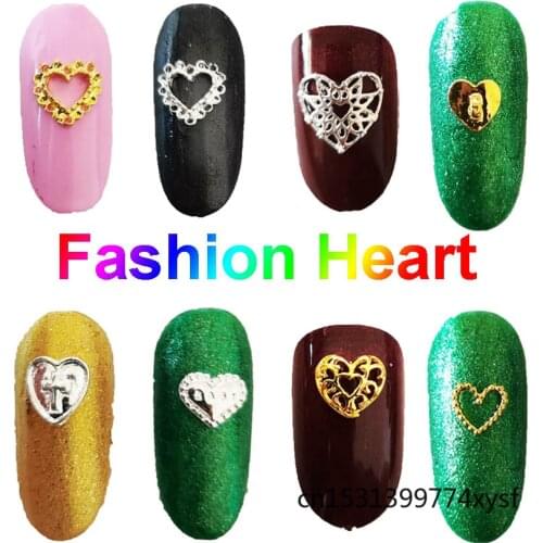 50Pcs Love Heart Nail Art Decorations Sticker Hollow Alloy Nailart Supply Charms Studs Lot for Nail Design Silver Golden Sticker