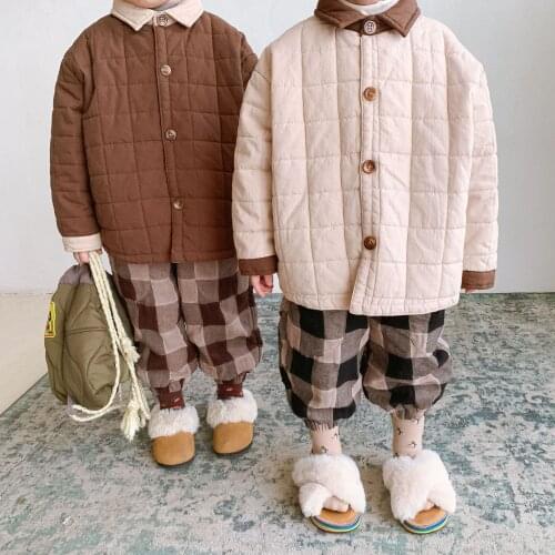 9285 Children Cotton Coat Autumn And Winter 2021 Quilted Square Contrast Color Baby Boy Coat Cotton Casual Girls Coat Jackets