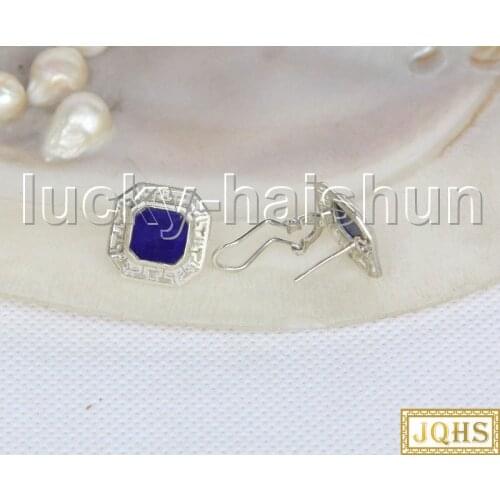 AAA 100% NATURAL 16X16MM COIN LAPIS LAZULI Earrings 925 silver J11579