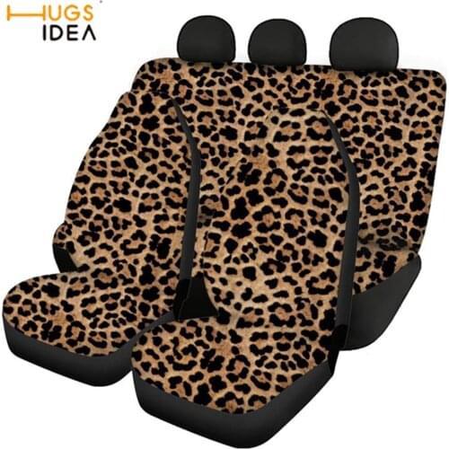 HUGSIDEA Front and Back Seat Cover for Car Animal Leopard Print Fashion Car Interal Decoration Scratchproof Compatible Most Car
