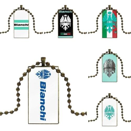 For Girls Wholesale Fashion Glass Cabochon Pendant Necklace With Women Bronze Plated Statement Jewelry Bianchi Bike Logo