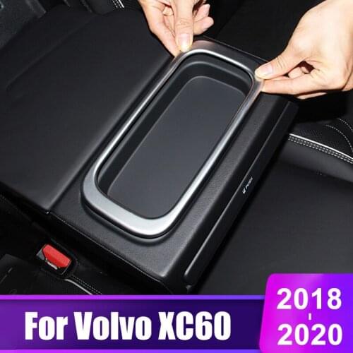 For Volvo XC60 2018 2019 2020 Car Interior Rear Water Cup Holder Frame Cover Trim Strip Sticker Stainless Steel Auto Accessories