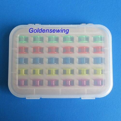 BOBBIN BOX + 30 COLOR PLASTIC HOME SEWING MACHINE BOBBINS SINGER 2518P SA156
