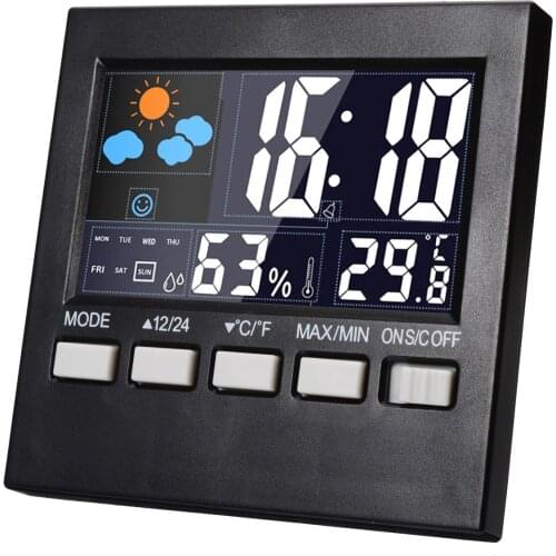 Functional Weather Station Wireless Indoor Outdoor Thermometer Hygrometer Digital Alarm Clock Color LCD Weather Forecast Clock