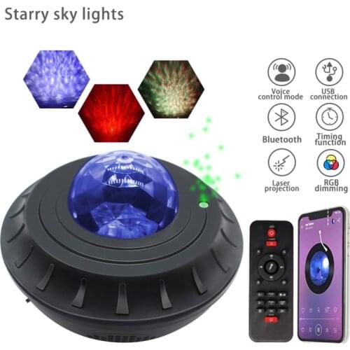 Galaxy Starry Night Lamp LED Star Projector Night Light Ocean Wave Projector With Music Bluetooth Remote Control Kids Gift