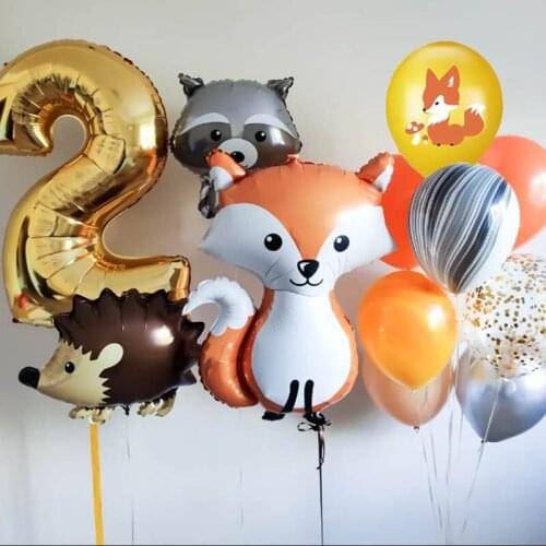 Jungle Theme Party Decor Cute Large Hedgehog Fox Animal Foil Balloons Mix Confetti Latex Agate Balloons Baby Shower Supplies