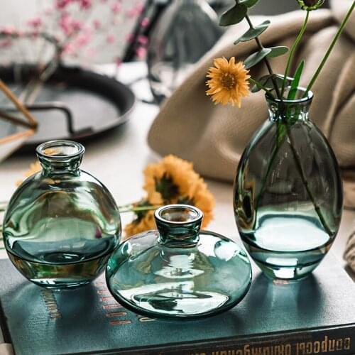 Classic Mini Top Quality Vases Nordic Glass Transparent Home Decoration Living Room Hydroponic Dried Flower Vase Reagent Bottles