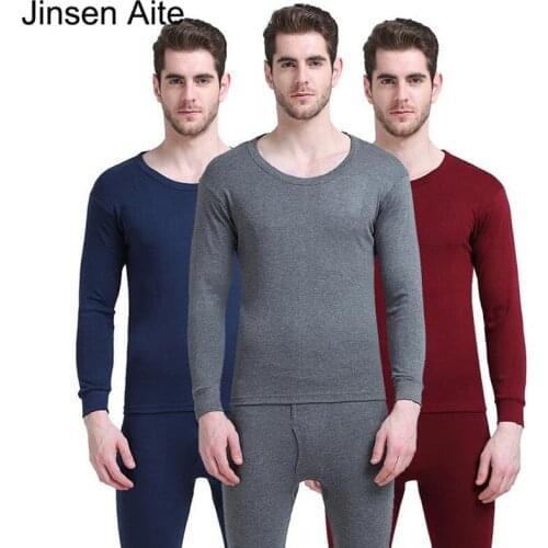 Jinsen Aite 100% Cotton Winter Autumn Men Long Johns Pantalon Termico Hombre Plus Size O-Neck Warm Thermal Underwear Sets JS643