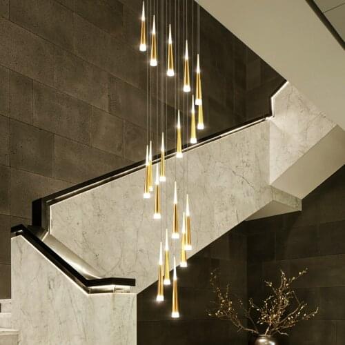 Cone Tube Modern LED Chandeliers Duplex Rotate Staircase Living Room Long Fixtures Kitchen Villa Attic Adjustable Hanging Light