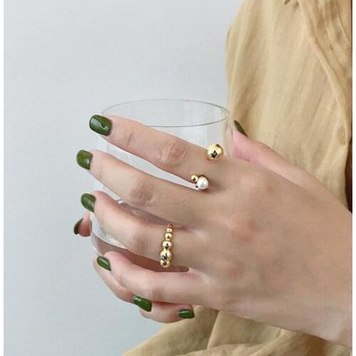 Fashion Elegant Retro Silver Gold Round Beads Rings for Women Lady Adjustable Irregular Charm Ring Korean Wedding Fine Jewelry