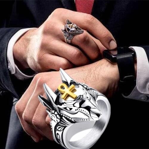 Mens Fashion Rings Mens Jewelry Anubis Ring Wolf Head Punk Steel Ring Jewelry Gifts Jewlery for Women Whole Sale