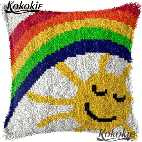 Latch Hook Rainbow Pillow Kits sun pattern diy 3d carpet Crocheting Kit Rug Yarn Handmade Unfinished Embroidery Pillowcase