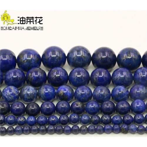 Wholesale Natural Stone Beads Round Loose Lapis Lazuli for Jewelry Making Diy Bracelet Necklace 3/4 /6/8/ 10/ 12mm/14mm 15inch