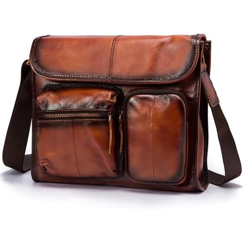Original Leather Male Design Casual Shoulder Messenger bag Fashion 11" Tablet Mochila Satchel University School Book bag 202or