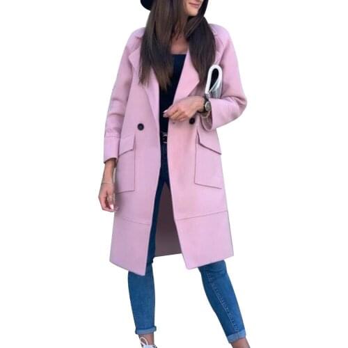 40%HOTWomen Autumn Winter Solid Color Overcoat Lapel Buttons Pockets Long Coat Jacket