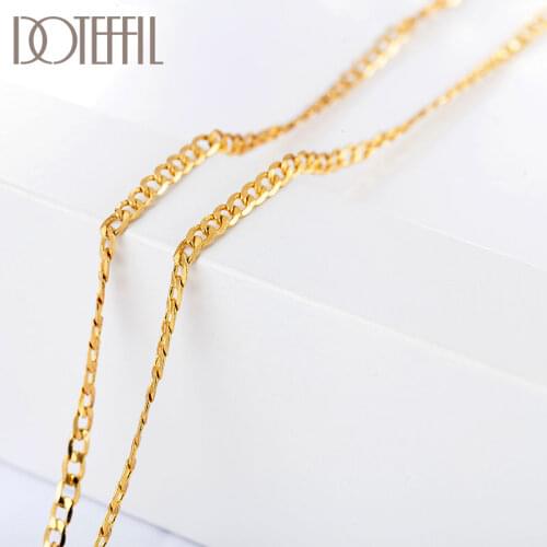 DOTEFFIL 925 Sterling Silver 16/18/20/22/24/26/28/30 Inch 18k Gold 2mm Sideways Necklace For Women Man Fashion Wedding Jewelry