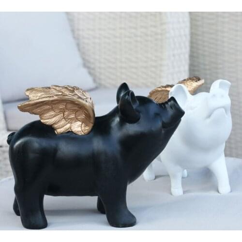 Resin Cartoon Piggy Piggy Bank Miniature Figurine Desk Decoration Living Room Creative Wine Cabinet Decoration Child Gift Home