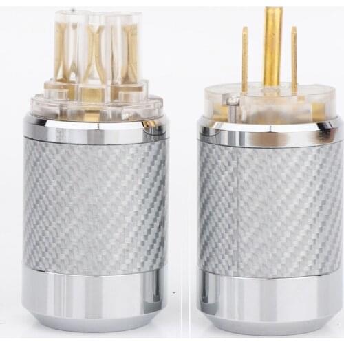 Preffair WCF2-TG Hi-End Carbon Fiber Gold Plated US Power Cable Plug IEC Connector Female male Plug HIFI DIY Mains Power Cable