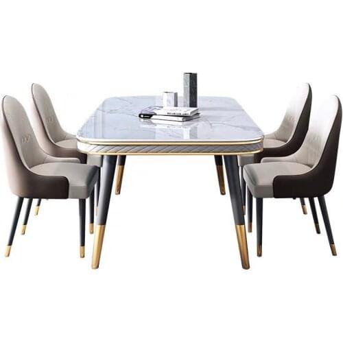 Light luxury marble furniture combination Nordic home post-modern simple rectangular rock plate dining table size house type