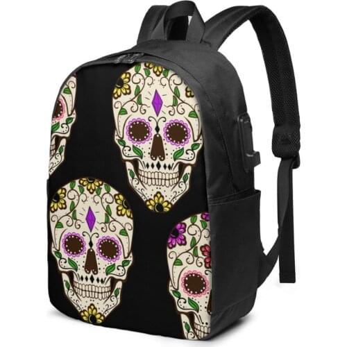 Day Of The Dead Skull Women Men Backpack USB Charge School Bag For Girl Boy Travel Laptop Bookbag Daypack