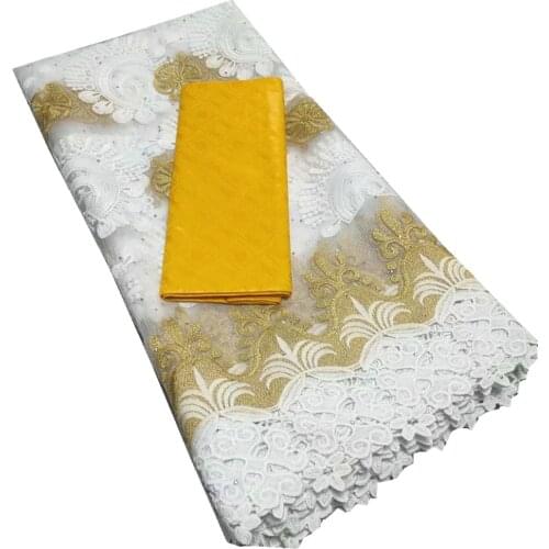 SJ Lace 2.5+2.5Yds African Lace Fabric 2021 High Quality Lace Nigerian Tulle Fabric Bazin Riche Fabric For Wedding Dress t5-56