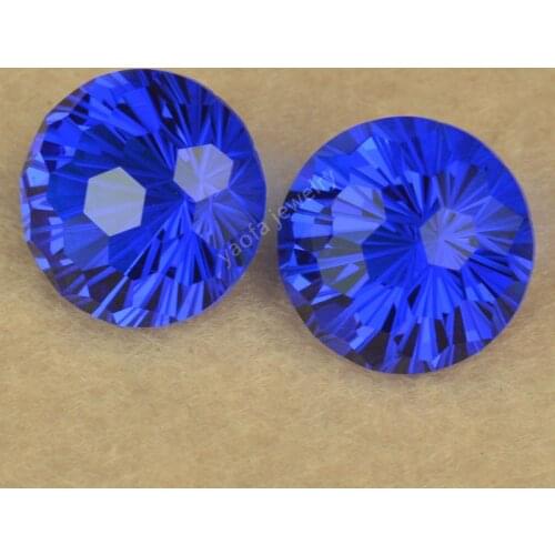Sale 8~15mm Vivid Blue Color Round Shape Firework Cut Synthetic Gems Glass Beads Loose Millennial Chrysanthemum Shape Stone