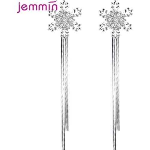 Engagement Party Fashion Korean Sweet Snowflake Rhinestone Eardrop 925 Sterling Silver Dangle Earrings Lovers Gift Jewelry