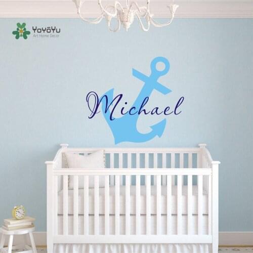 Little Anchor Vinyl Wall Sticker Personalized Boys Name Vinyl Wall Decals Kids Baby Bedroom Art Decoration Wall Mural D-327