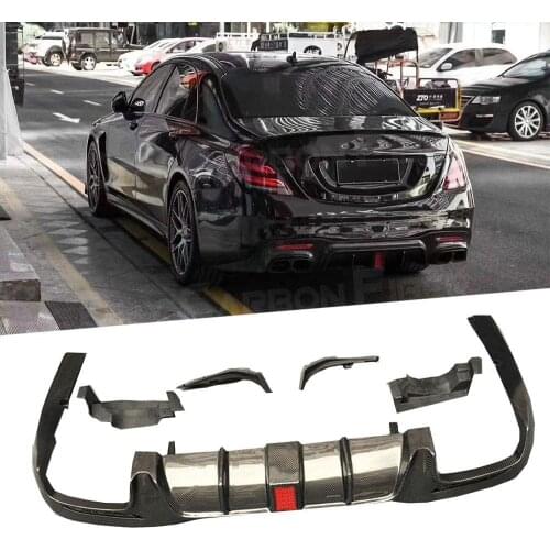 For Benz S Class W222 S63 S65 Carbon Fiber Rear Diffuser With Tail Throa AMG B style 2018 2019 FRP Black Car Decorations