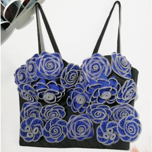Original design handmade 3D flower decoration camisole outer wear beaded tube top underwired sexy backless short top women bra