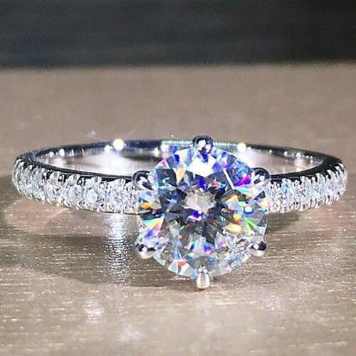 14K Au585 White Gold Women Wedding Party Engagement Ring 1 2 3 4 5 Carat Round Moissanite Diamond Ring Crown Trendy Classic Gift
