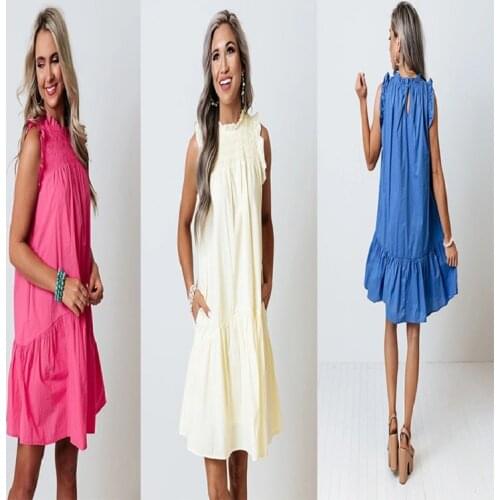 Womens summer 2021 new blue loose waist high school dress for womens summer collection