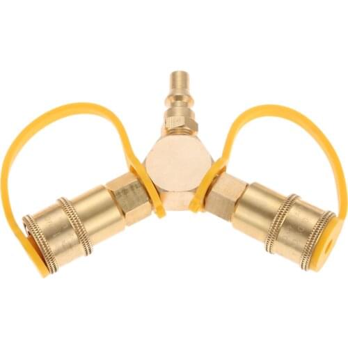 1/4inch RV Propane Quick Connect 2-way Y Splitter Adapter RV Trailer Heavy-duty Solid Brass Hose Joint Motorhome Tabletop Grill