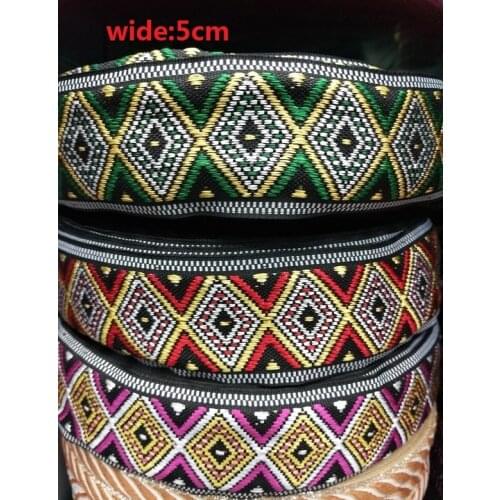 10yards/lot wide 5CM Woven Jacquard Ribbon geometric quadrangle design for clothing accessory ZH-4848