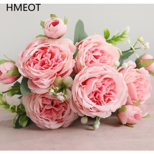 5 heads Persia Roses artificial flower Bouquet Rose Pink Silk Peony Cheap Fake Flowers for Home Wedding Decoration indoor