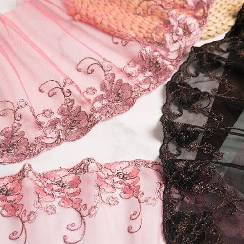 20Yards Lace Trim Fabric Pink Black Flowers Ribbon for Garment Craft Embellishment Wedding Garters Baby Shower Table Decoration