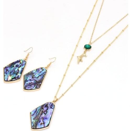 2018 new jewelry set multillayer geometric Abalone shell long necklace women water drop Earrings