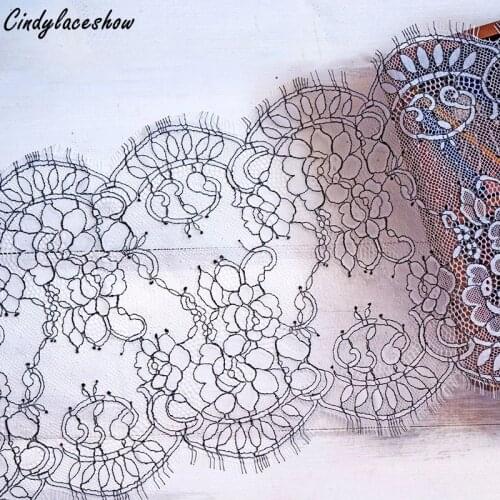 3 Meters long 24CM wide Black White Double Edging Eyelash Chantilly Lace Trimming Wedding Lace Trim French Lace Trim Fabrics DIY