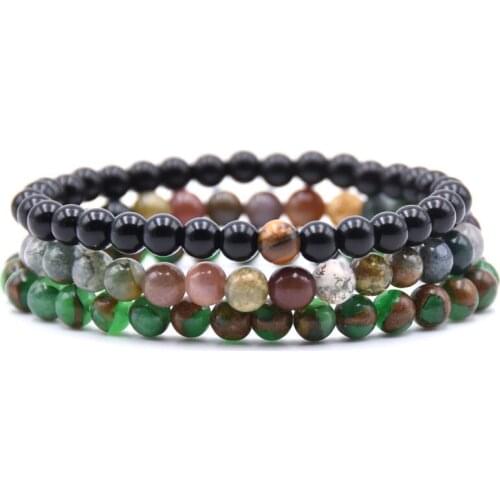 3pcs/sets 6MM Women Handmade Indian Bracelets Bangle For Men Unisex Strand Bracelets Pulsera Pulseira Bransoletka Armbanden Gift