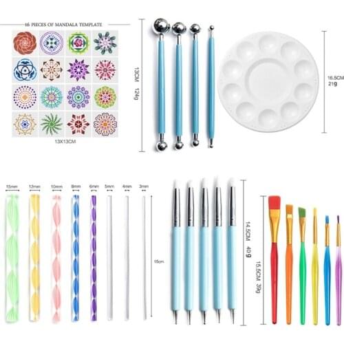 52 Pcs Mandala Dotting Tools for Painting Rock Stone Stencil Acrylic Stick Gem Sticker Pigment Easel Palette Kit