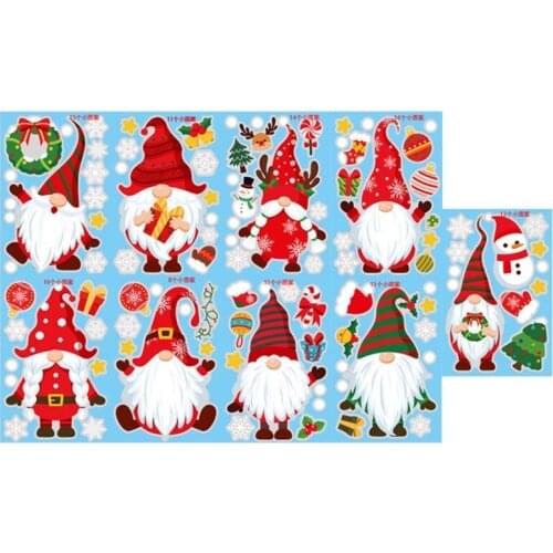 9 Sheet Christmas Decorations Window Decals Tomte Gnome Clings Wall Sticker for Festival Party Home Decor Supplies