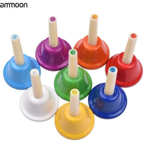 Ammoon 8pcs Colorful Handbell 8 Note Diatonic Metal Hand Bells Set Tinkle Bells Percussion Instrument Toy for Kids Children