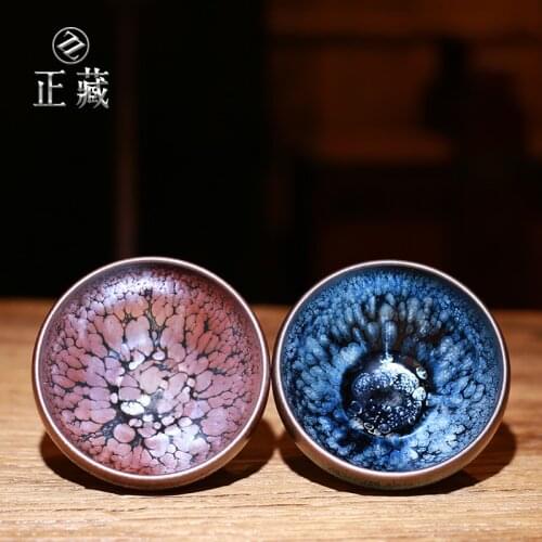 Were famous chang-qing ye pure manual blue oil droplets partridge spot built iron tire cup masters cup ceramic tea set