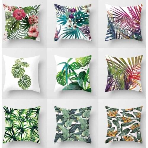 Tropical Plants Cushion Cover Polyester Green Leaves Decorative Pillowcase Tropical Plant Throw Pillow Case Cushion Cover
