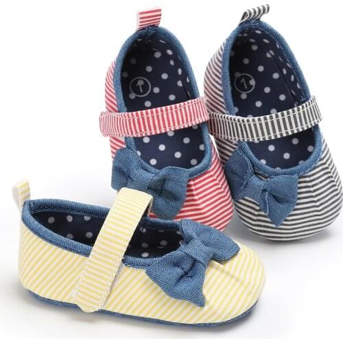 Newborn Baby infantil Toddler Princess Mary Jane Bow Striped Inner First Walkers Bebe Footwear baby girl shoes new