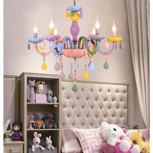 Baby Kids Girl Bedroom decor Rainbow Crystal Chandeliers Candle Pendant Indoor Lighting For Living Room Decoration Ceiling Lamp