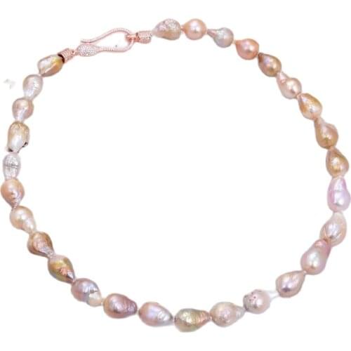 GG Jewelry Natural Pearl Purple Pink Keshi Baroque Pearl Necklace CZ Clasp Classic For Women Lady Jewelry