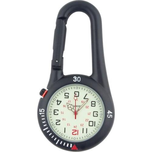 Outdoor Mini Round Dial Arabic Numbers Quartz Analog Clip Carabiner Hook Watch pocket watch Strong luminous