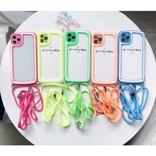 Candy Color Transparent Phone Case Lanyard For iPhone12 12Pro 11Pro Max XR X XS Max 7 8 Plus Soft Silicone Shockproof Back Cover