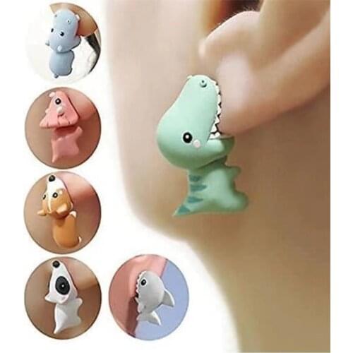 Korean Cute Animal Bite Earring Cartoon Soft Clay Animal Earrings Tyrannosaurus Bite Earrings Dinosaur Fun Party Earrings Gifts
